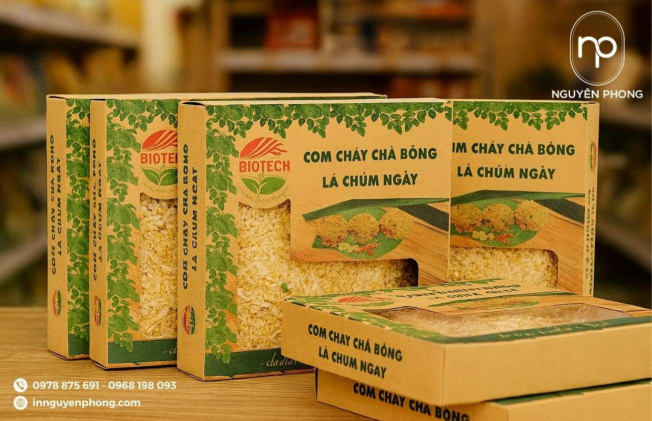 Mẫu hộp đựng cơm cháy chất kraft nâu